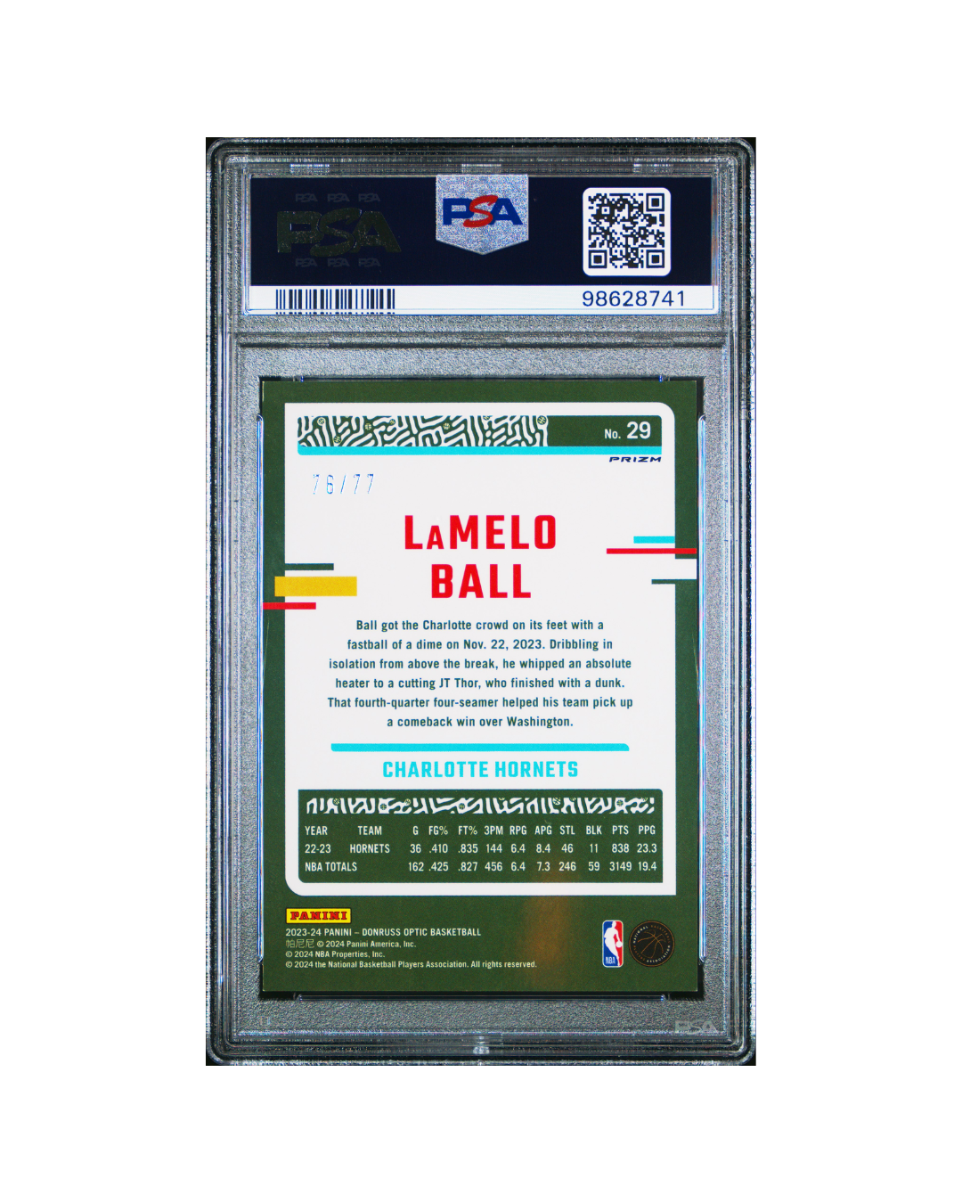 Tarjeta LaMelo Ball OPTIC /77 - Grado 9